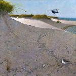 Beach with Great Blue Heron 20x24