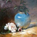 Peony with Blue Vase 20x20 