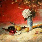 Red Still Life with Pears 30x40