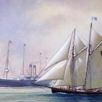 Boston Pilot Schooner Meeting RMS Germanic, 1900
9x12